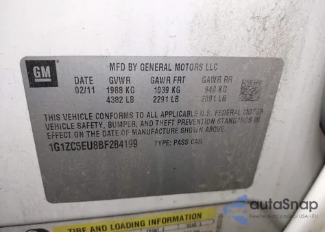 2011 Chevrolet Malibu 1Lt из США, поврежденный, VIN 1G1ZC5EU8BF284199